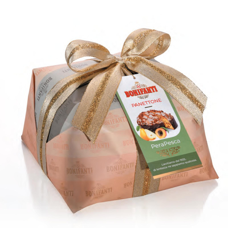 Panettone Bonifanti - Glassato Pera e Pesca - Incartato a Mano - 1 Kg