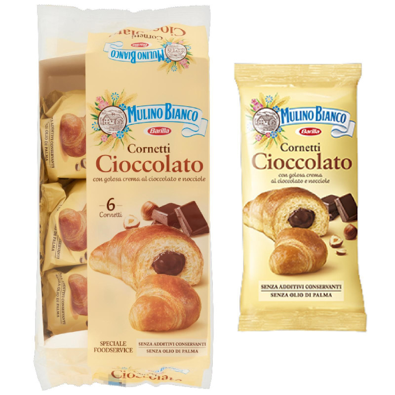 8 x Merendine Food Service - Mulino Bianco - Cornetti Cioccolato - 6 Pz - 300 gr