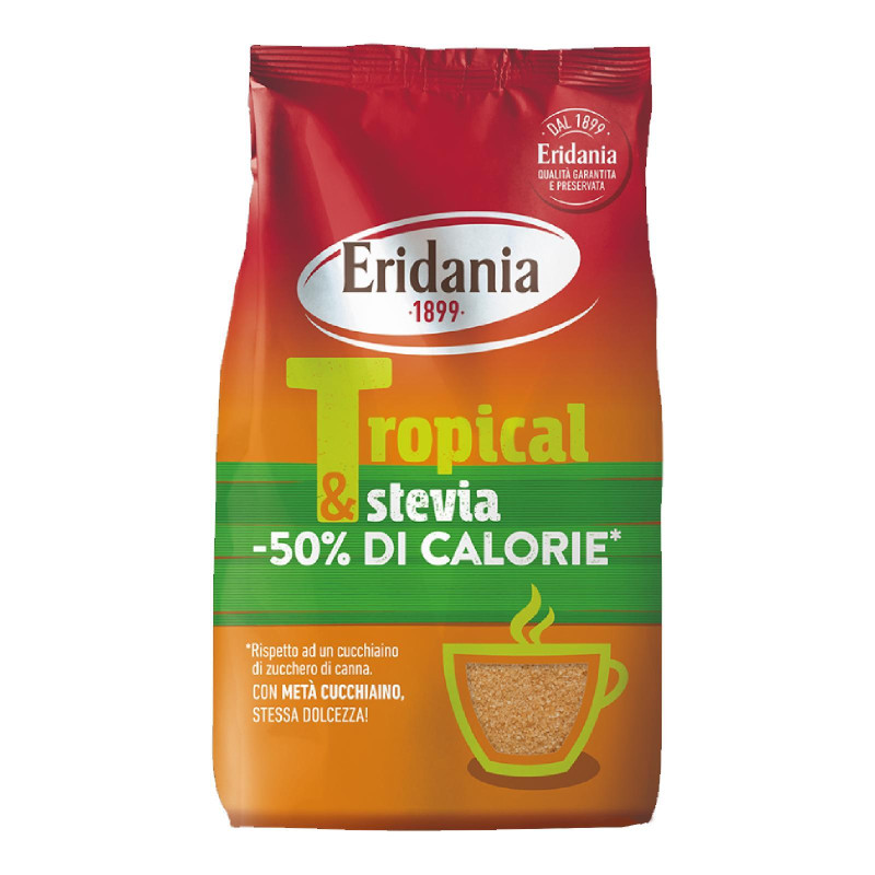 Zucchero di Canna e Stevia - Eridania - Tropical - -50% Calorie - Pacco da 500 g