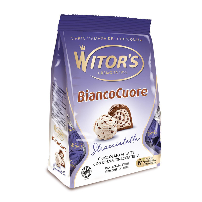 Praline Witor's - Bianco Cuore Stracciatella - Cioccolato al Latte - Busta da 200 g