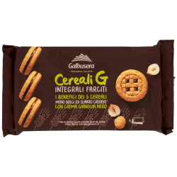 Biscotti Galbusera - Cereali G - Frollini Integrali con Crema Gianduia Nero - 160 g