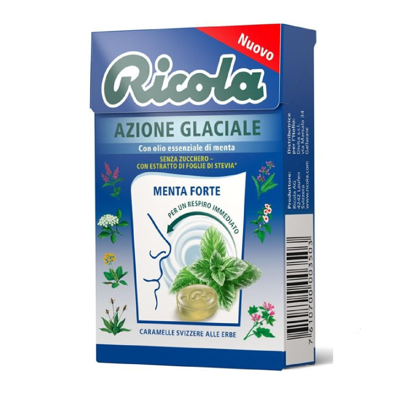 Caramelle Svizzere alle Erbe - Ricola - Azione Glaciale - Menta Forte - 20 Astucci da 50 g