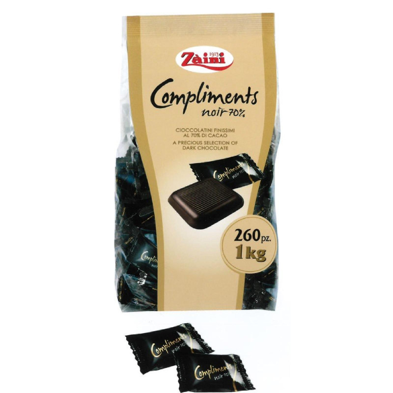 Cioccolatini Zaini - Compliments Noir 70% - Busta da 1 kg (260 Pezzi)