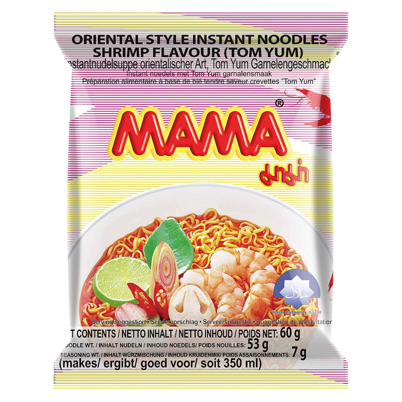 Noodles - Mama - Shrimp Flaver - Gusto Gamberetti - Tom Yum - 30 Buste da 55 g