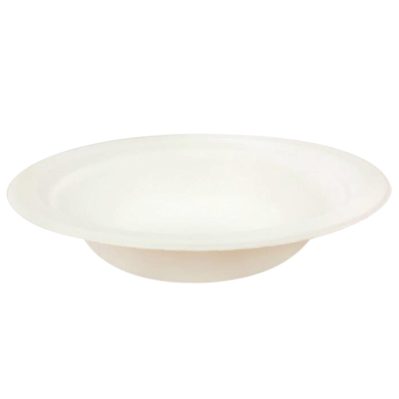 Piatto Largo Fondo Compostabile Bagasse - Colore Bianco - Piatti Fondi - 23 cm - 25 Pezzi