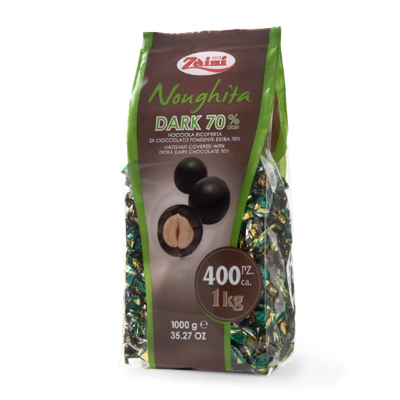 Cioccolatini Zaini - Noughita - Nocciole Ricoperte di Cioccolato Fondente 70% - Busta da 1 kg (400 pz)