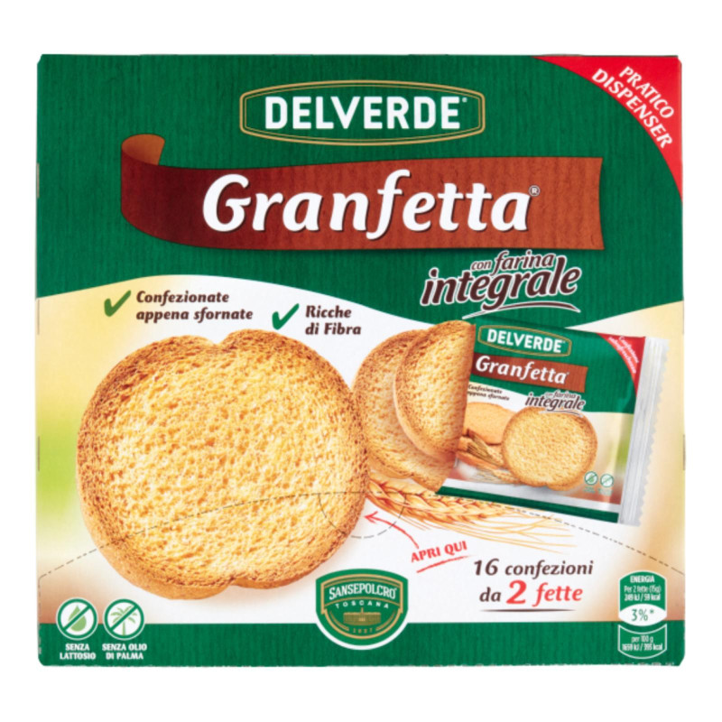 INTEGRALE - Fette Biscottate per Hotel - Granfetta Integrale - Del Verde- Sansepolcro - 16 Porzioni da 2 Fette - 240g 