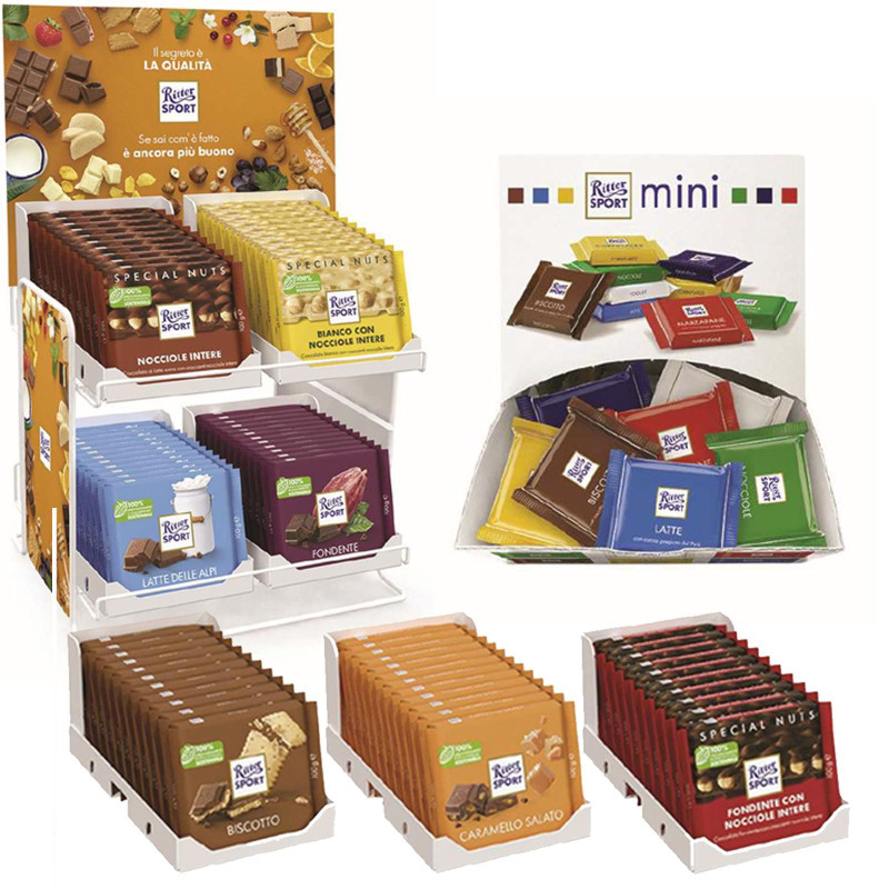 Tavolette Ritter Sport - Espositore Metallo - 77 Tavolette + Marsupio Mini Ritter - Gusti Assortiti