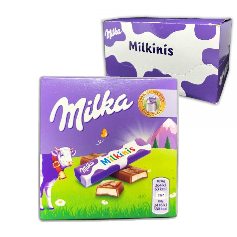 Barrette Milka - Cioccolato al Latte Alpino - Milkinis - 1 Pacchetto da 4 Pezzi da 11 gr