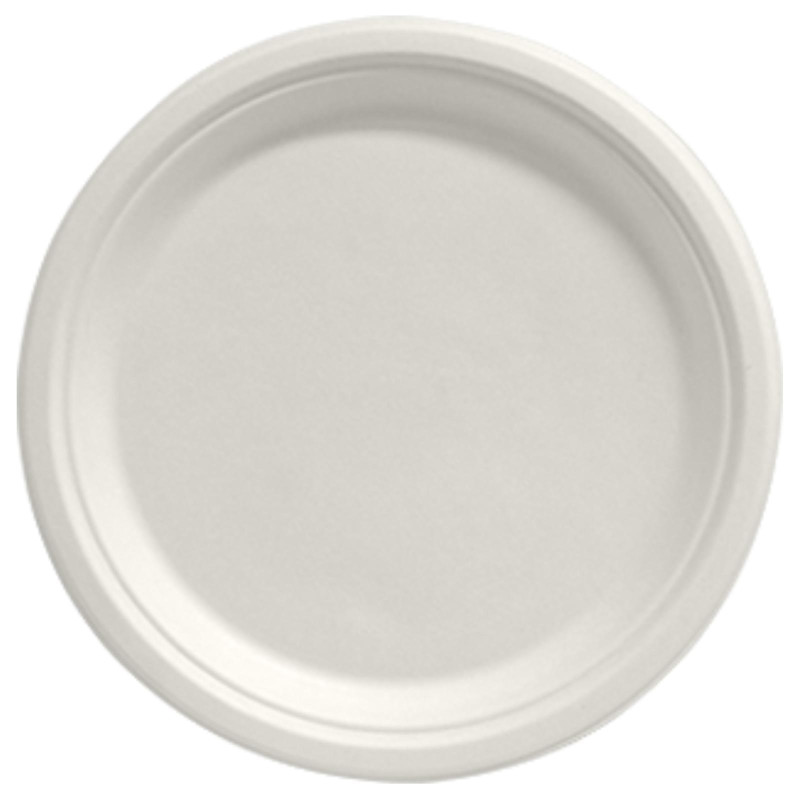 Piatto Piano Compostabile Bagasse - Colore Bianco - Piatti Piani - 26 cm - 50 Pezzi