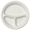 Piatto 3 Comparti Compostabile Bagasse - Colore Bianco - Piatti Piani - 23 cm - 25 Pezzi