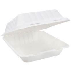 Porta Burger Compostabile Bagasse - Colore Bianco - 20x20x8,5 cm -...