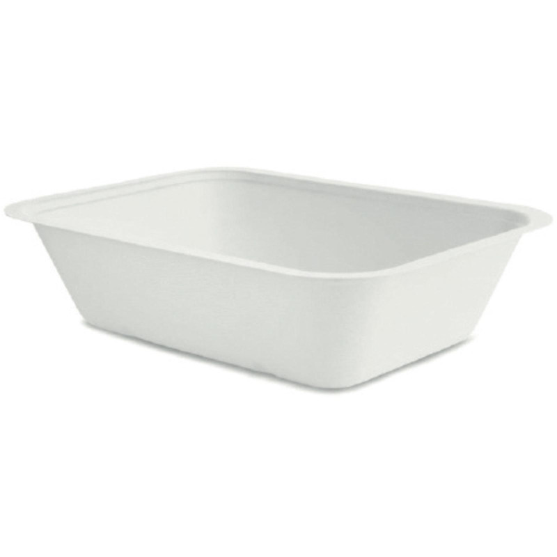 Vaschetta Compostabile Bagasse - Colore Bianco - 21,5x14,5x5,3 cm - 1000ml - 125 Pezzi