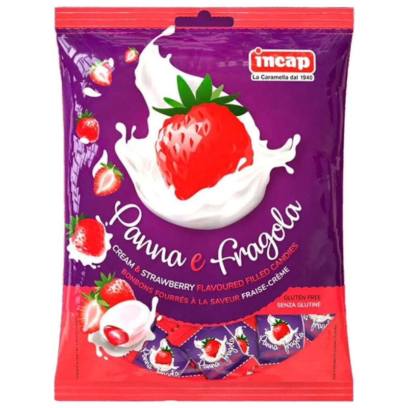 Caramelle Dure Ripiene - Incap - Panna e Fragola - 200 g