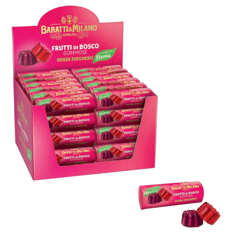 48 Stick - Caramelle Liquirizia - Mora Frutti di Bosco - Senza Zucchero con Stevia - Baratti & Milano - 19 gr