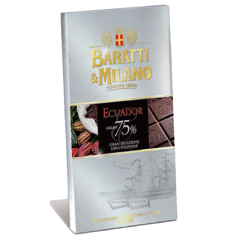 Tavoletta Cioccolato Fondente 75% - Baratti & Milano - 75% Cacao Ecuador - 75 gr