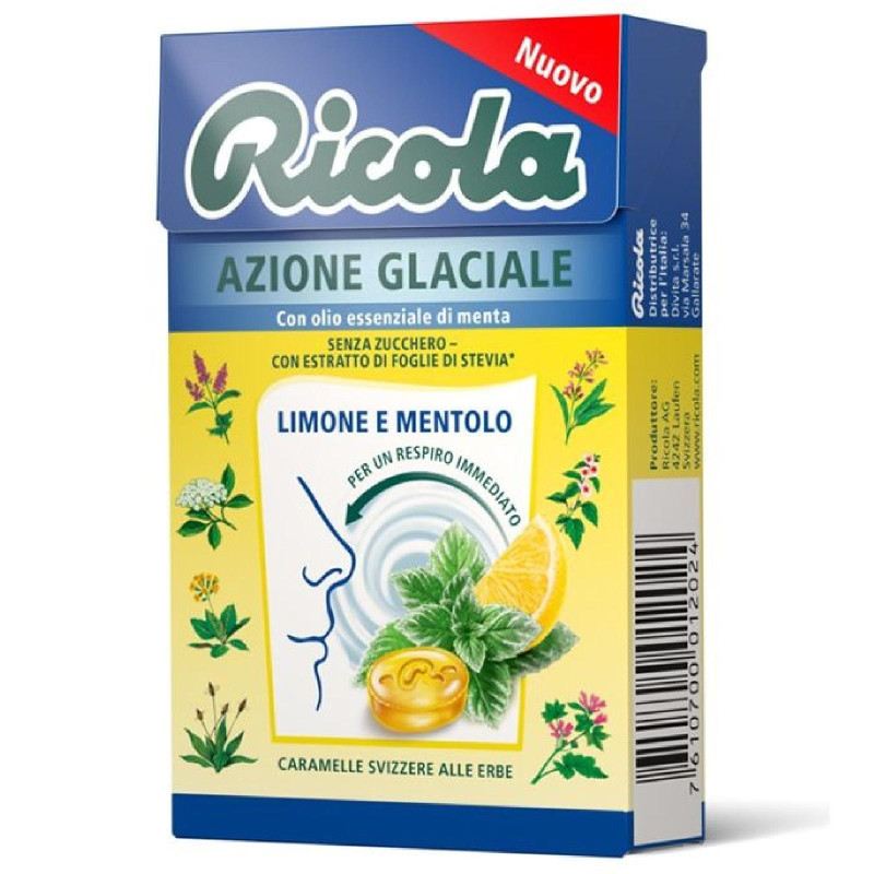 Caramelle Svizzere alle Erbe - Ricola - Azione Glaciale - Limone e Mentolo - 10 Astucci da 50 g