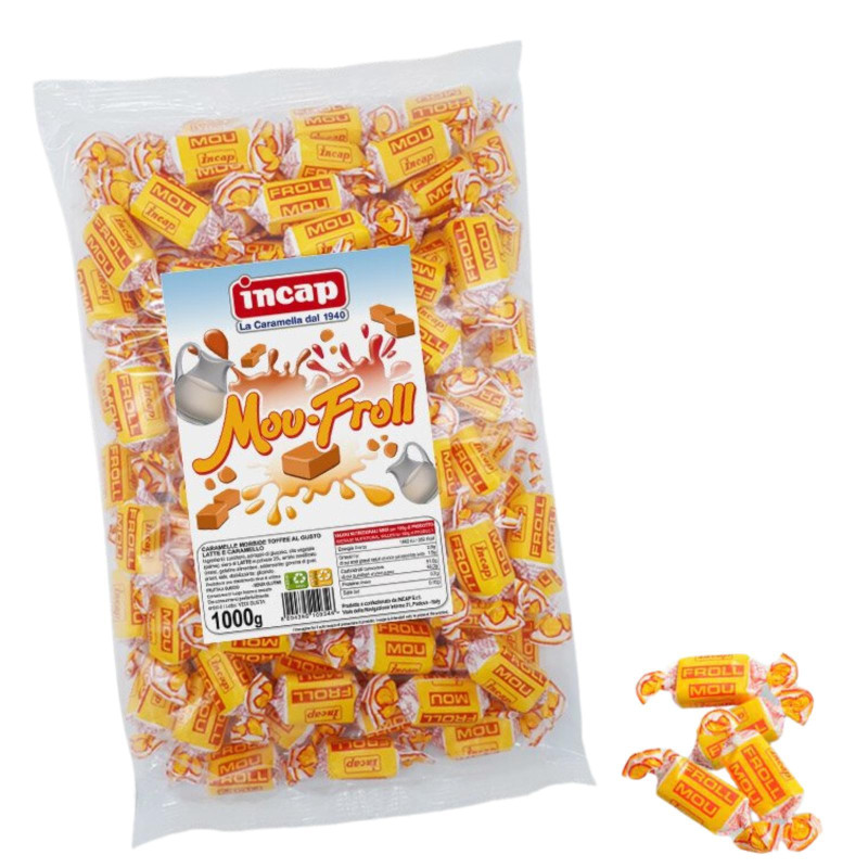 Caramelle Toffe - Incap - Mou Froll - Toffe Gusto Latte - Busta da 1 Kg