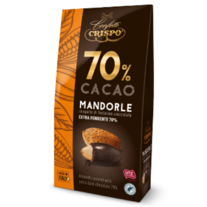 Dragees Crispo - Mandorle Ricoperte di Cioccolato Extra Fondente 70% - 130 g