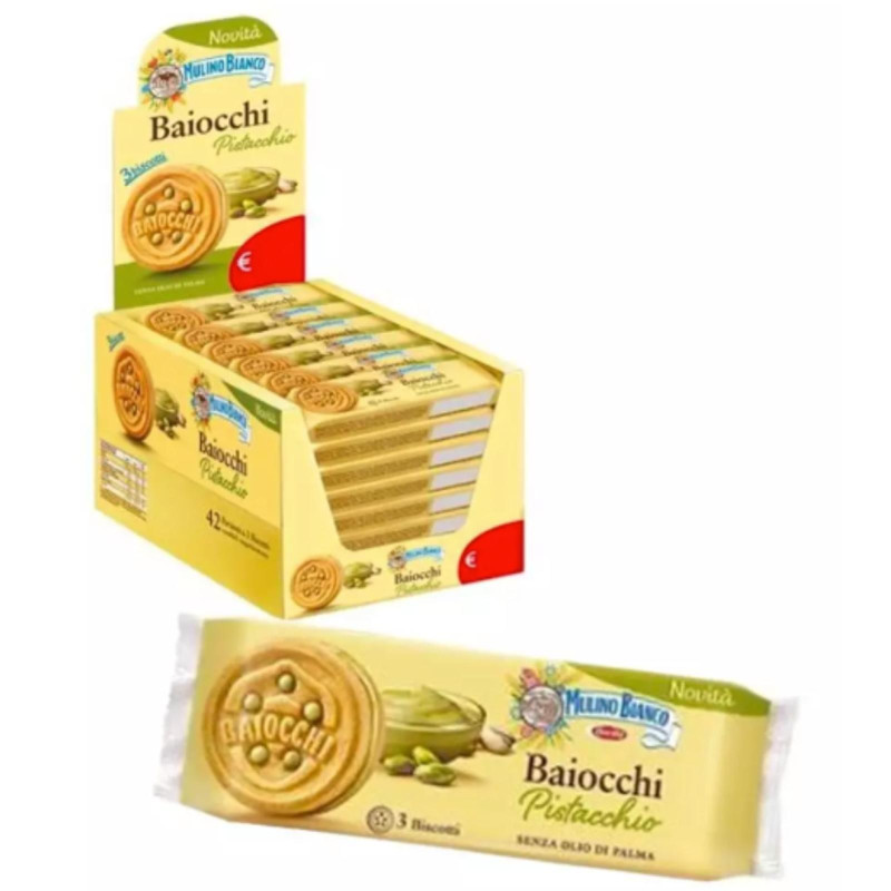 Expo Biscotti Mulino Bianco - Baiocchi Pistacchio - 42 Porzioni da 3 Biscotti (28 gr)