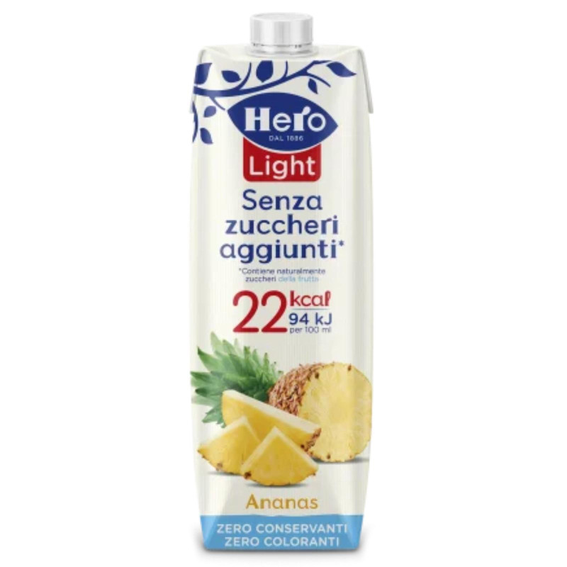 Succo di Frutta Hero - Ananas - Senza Zuccheri Aggiunti - 8 Brick da 1 Litro