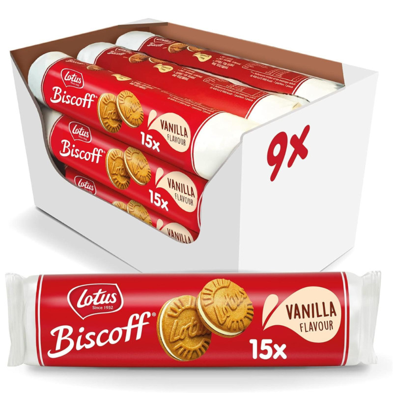 Biscotti Lotus Ripieni - Biscoff con Crema Vaniglia - 9 x 150 g