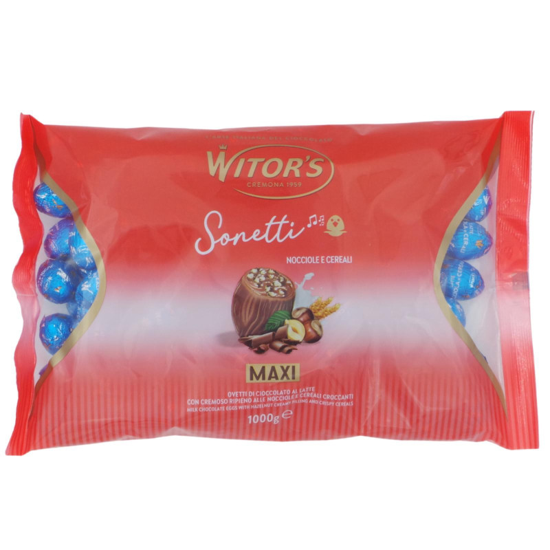 Maxi Ovetti Cioccolato Latte - Witor's - Con Ripieno Nocciola e Cereali - Busta 1 Kg