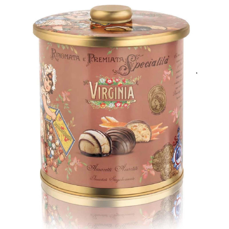 Amaretti Morbidi - Amaretti Virginia - Zenzero Scorze Arancia - Incartati Singolarmente - Cilindro Metallo da 220g