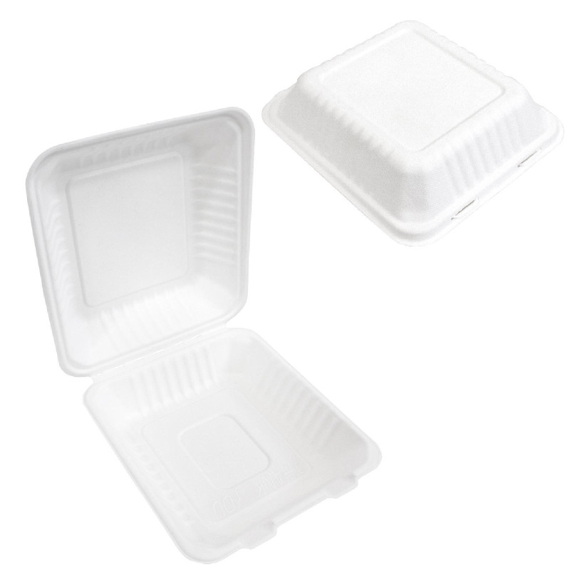 Clamshell Box Burger Patatine - Bioali - 220x220x77 mm - PL- LD - 50 Pz - 100% Biodegradabile