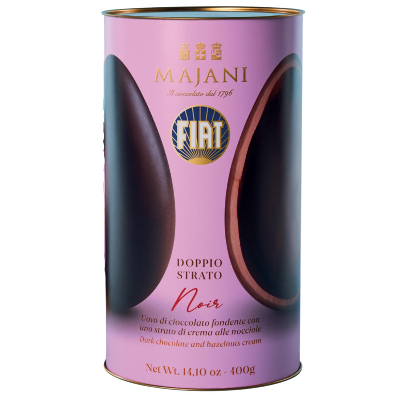 Uovo Cioccolato Majani - Fiat Noir - Doppio Strato - Fondente con Sorpesa - Latta da 400 g