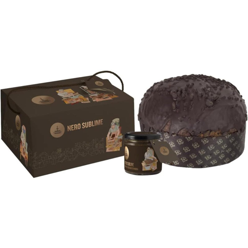 Panettone Nero Sublime - Fiasconaro - Con Gocce Cioccolato e Fragoline e Crema Cioccolato - 1 Kg