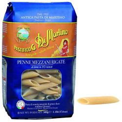 Pasta Di Martino Integrale - Pasta Corta - Penne Mezzani Rigate N° 142  - Pacco da 500 g