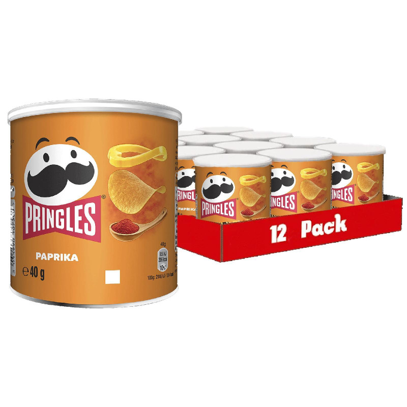 Tubo Patatine Pringles - Gusto Paprika - Arancio - 12 Pezzi da 40 g