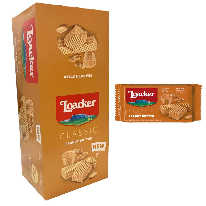 Biscotti Wafer Loacker - Classic - Peanut Butter - 25 Pezzi da 45 gr 