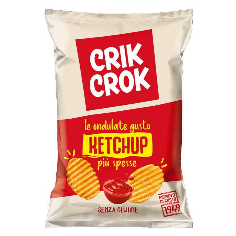 Busta Patatine Crik Crok - Le Patatine Ondulate - Ketchup - 12 Buste da 70 gr