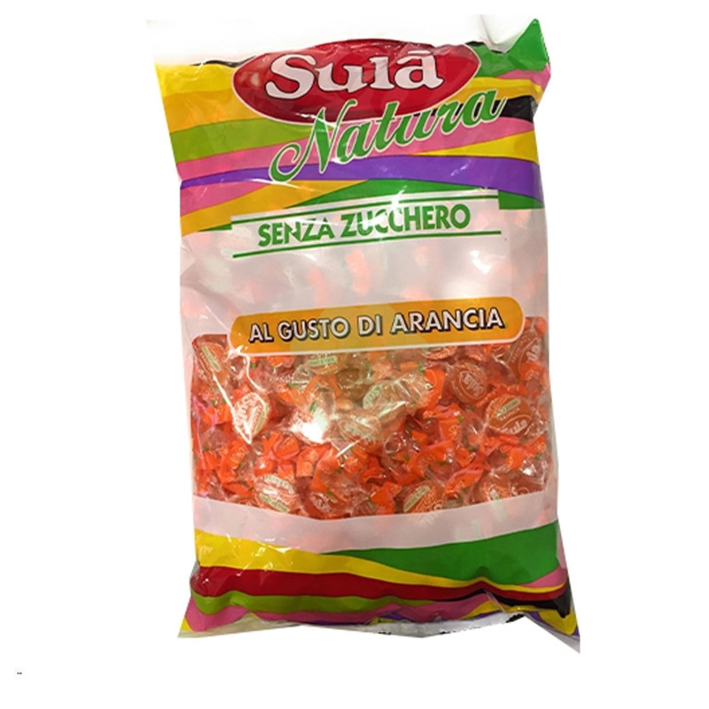 Caramelle Sula Natura - Gusto Arancia - Senza Zucchero - Busta da 1 Kg