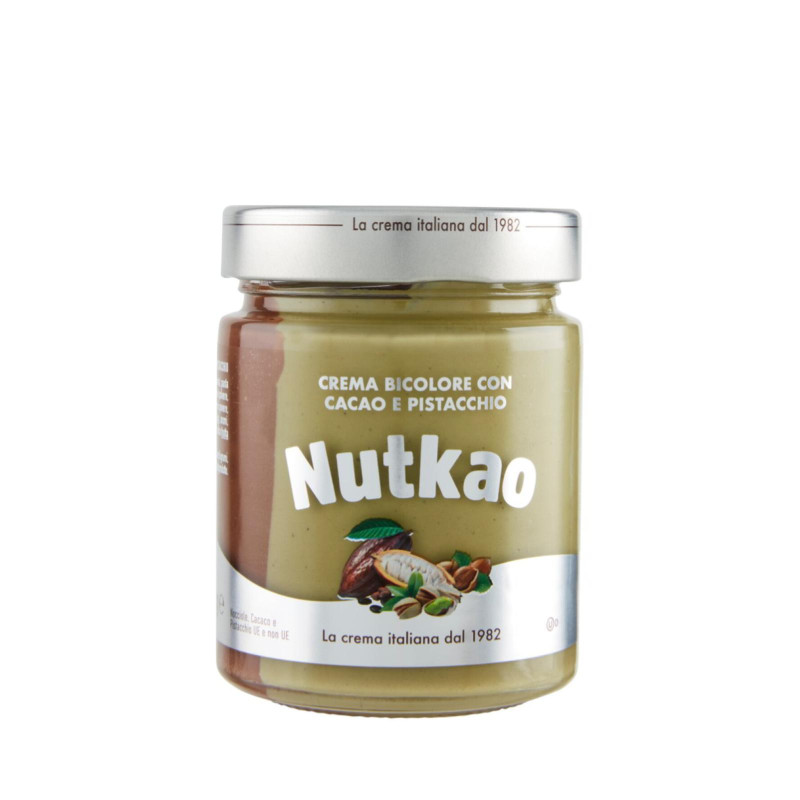 Crema Spalmabile - Nutkao - Crema Bicolore Cacao e Pistacchio - Vaso Vetro 330 g