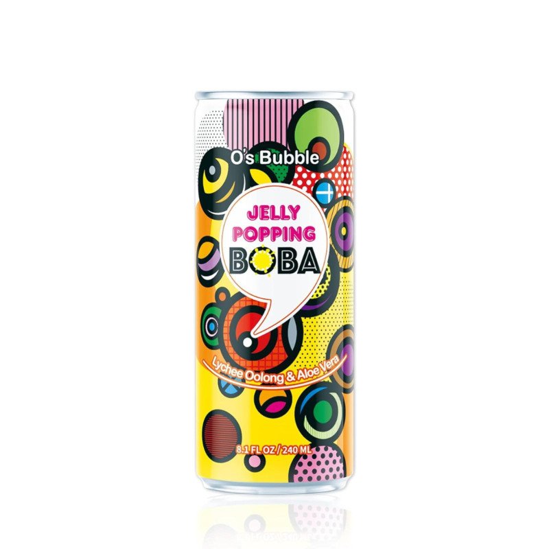 Bevanda Lychee Oolong - Jelly Popping Boba - O's Bubble - Bevanda Lychee e Aloe Vera - Lattina da 240 ml