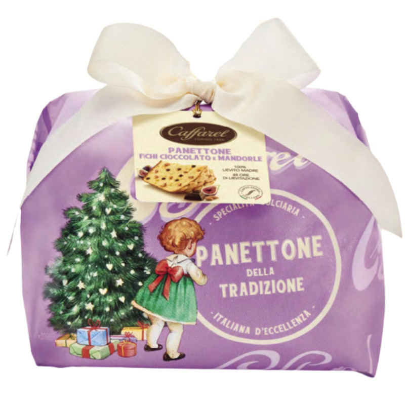 Panettone Caffarel - Panettone Fichi, Cioccolato e Mandorle - 1 Kg - Incartato a Mano