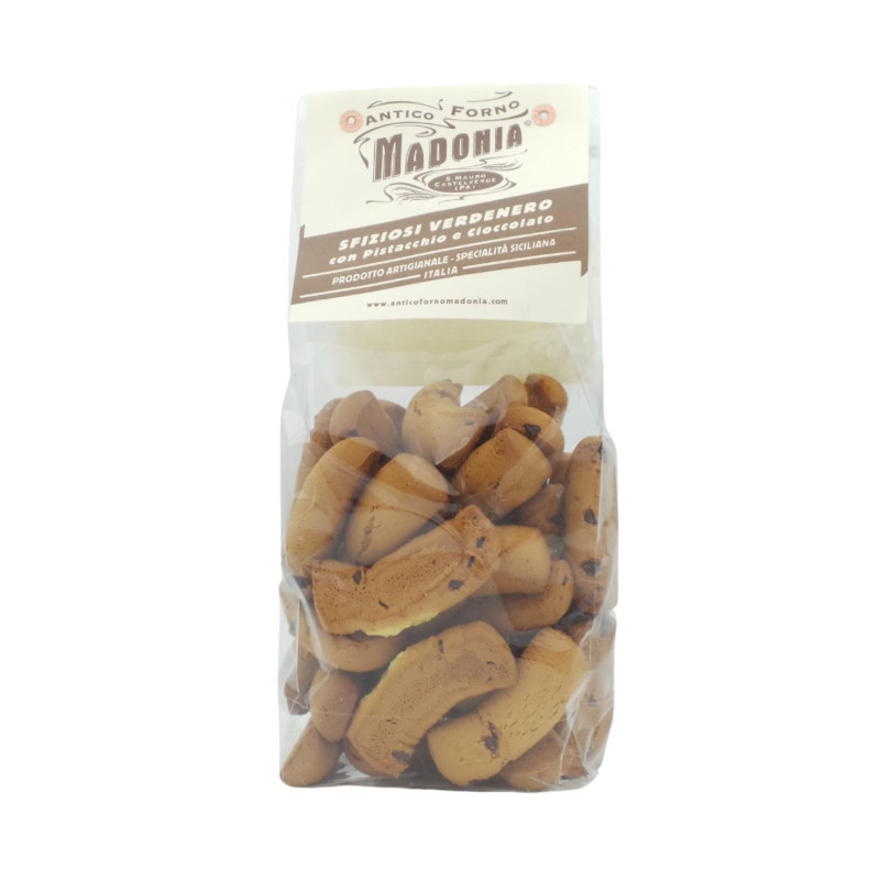 Biscotti Antico Forno Madonia - Sfiziosi Verdenero - Pistacchio e Cioccolato - Pacco da 450 g