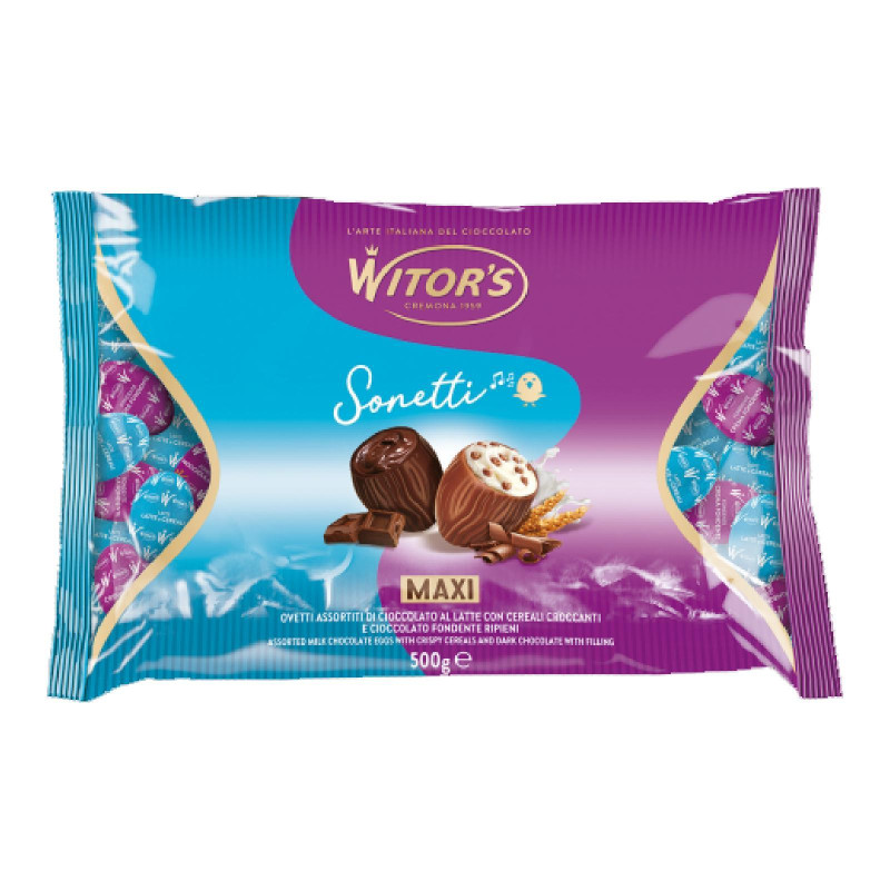 Maxi Ovetti Cioccolato Latte - Witor's - Con Ripieno Nocciola e Cereali - Busta 500 g