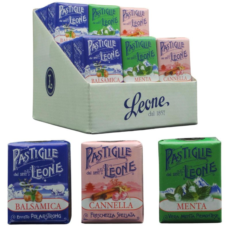 Caramelle Dure - Pastiglie Assortite Balsamica, Menta e Cannella - Leone - Expo Benessere da 18 pz da 30 g