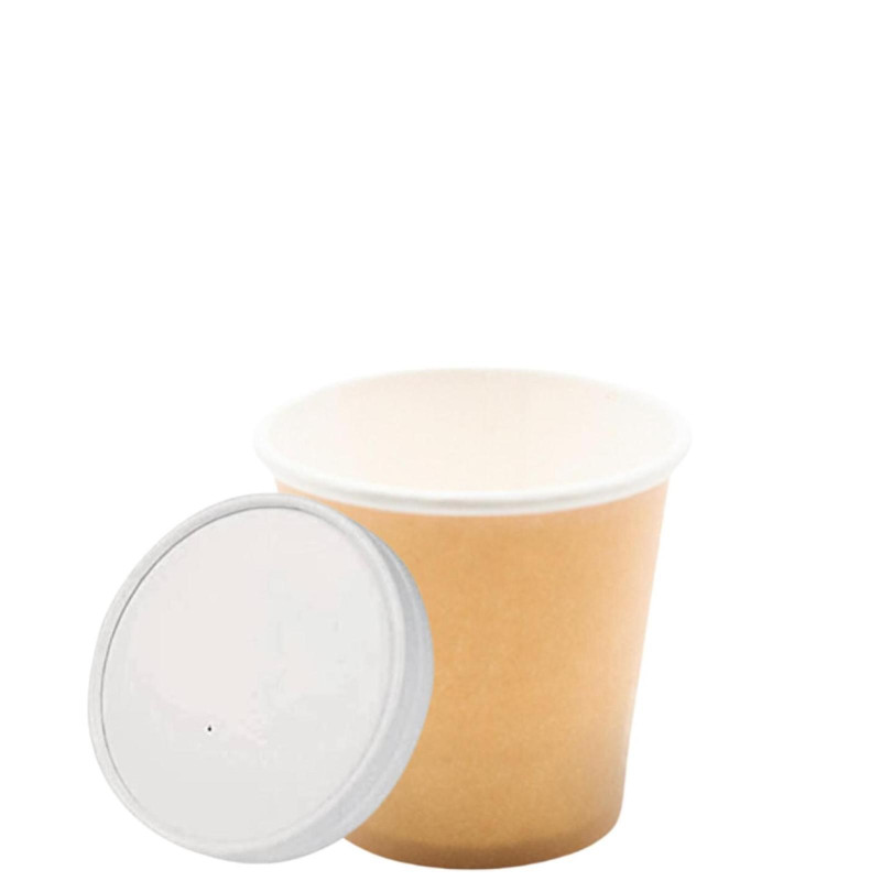 Bicchieri +  Coperchi in Carta - Colore Avana - 50+50 Pz - 240 ml - 8 Oz