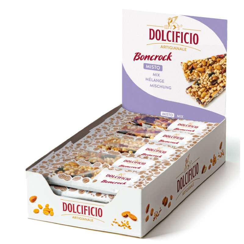 Barretta Misto Mirtilli Rossi - Boncrock - Dolcificio Veneto - Croccante Mix Cramberries - 25 x 35 g