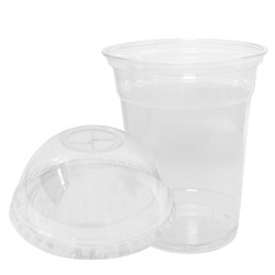 Bicchieri in Plastica Pet + Coperchi Cupola con Foro Pet -  Trasparente - 50+50 Pz - 400 ml