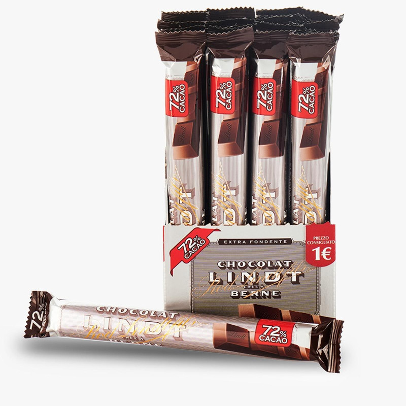 Barretta Cioccolato Fondente 72% - Lindt Stick - 24 Pezzi da 38 gr