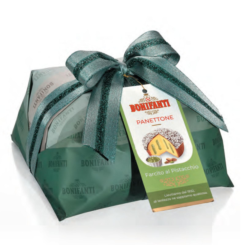 Panettone Bonifanti - Farcito al Pistacchio - Incartato a Mano - 850 g