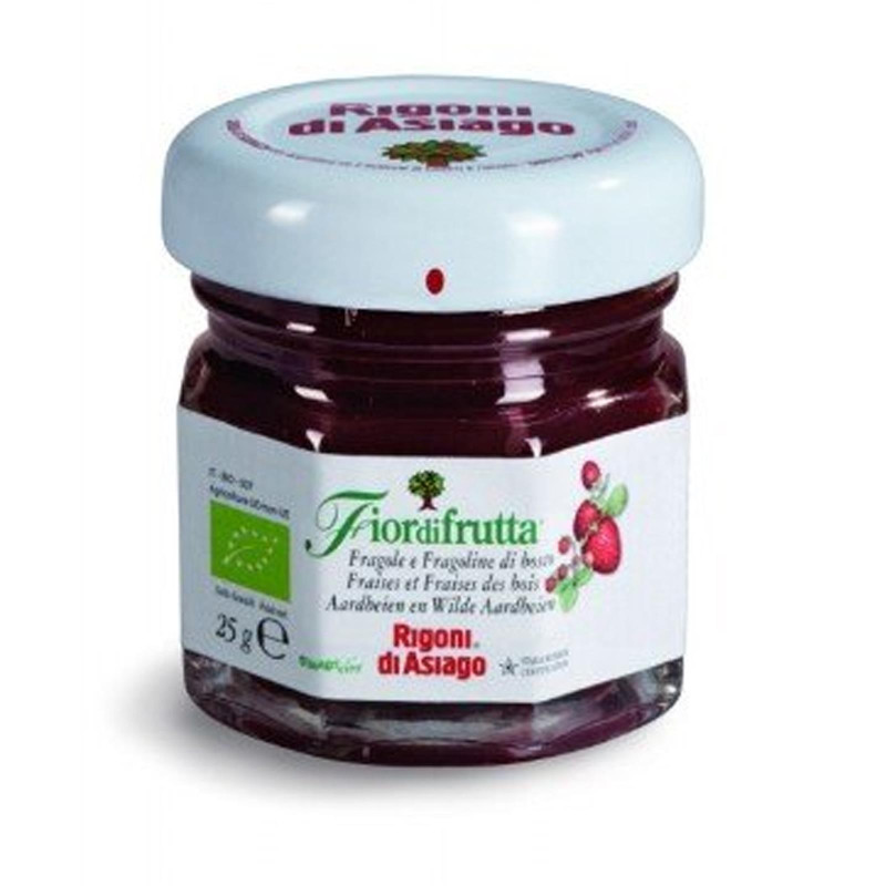 Mini Confettura Rigoni Di Asiago Bio Fiordifrutta - 25 gr - Fragole e Fragoline di Bosco - 24 Pezzi