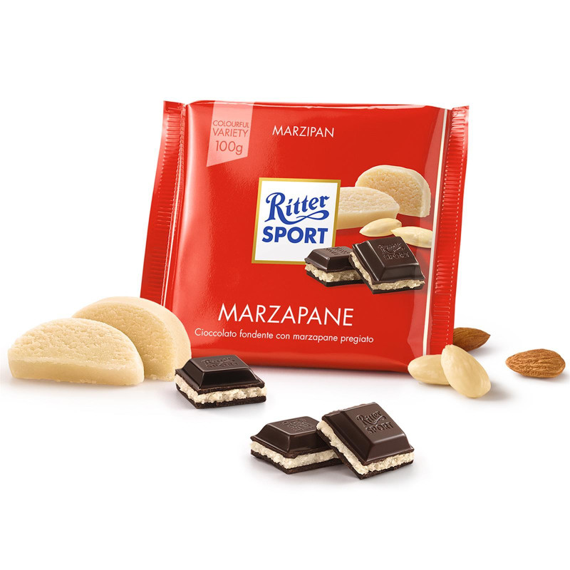 Tavoletta Ritter Sport - Marzapane - Cioccolato Fondente con Marzapane Pregiato 100 gr