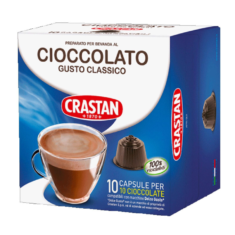 Cioccolato in Capsule - Crastan - Cioccolata Calda Classica - Compatibili Dolce Gusto - 10 Pezzi